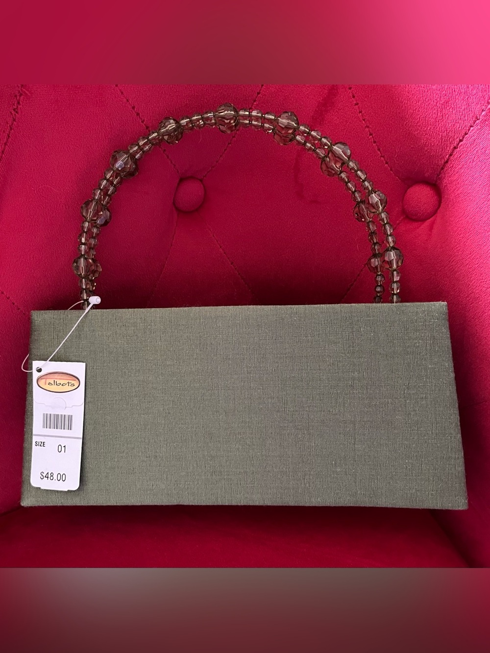 Talbots Olive Green Beaded Handle Evening Bag
